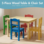 Humble Crew Kids Wooden Table and 4 Chairs Set, Natural/Primary - Image 3