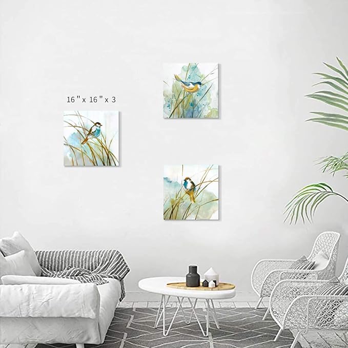 Abstract Birds Canvas Wall Art: Colorful Birds in Grass Artwork Animal Painting - Image 3