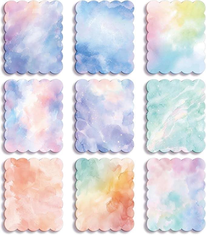 Gersoniel 9 Pcs Tie Dye Scalloped Sticky Notes, Aesthetic Colorful Sticky Notes by Gersoniel