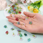 FASHEWELRY 120Pcs 12 Colors Transparent Glass Flower Charms 19mm Colorful - Image 3