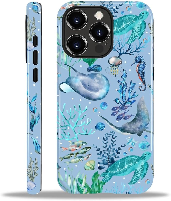 ZHEGAILIAN Case for iPhone 13 Pro, Ocean Stingray Turtle Seahorse Durable by Home