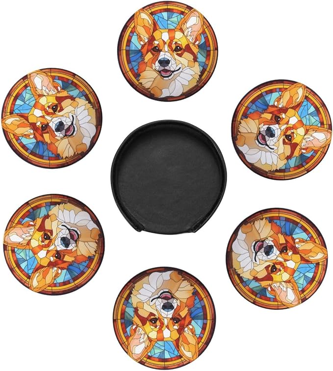 Drink Coaster Set of 6, Corgi Dog Mom Lover Gift, Leather Drink Coasters - Image 5