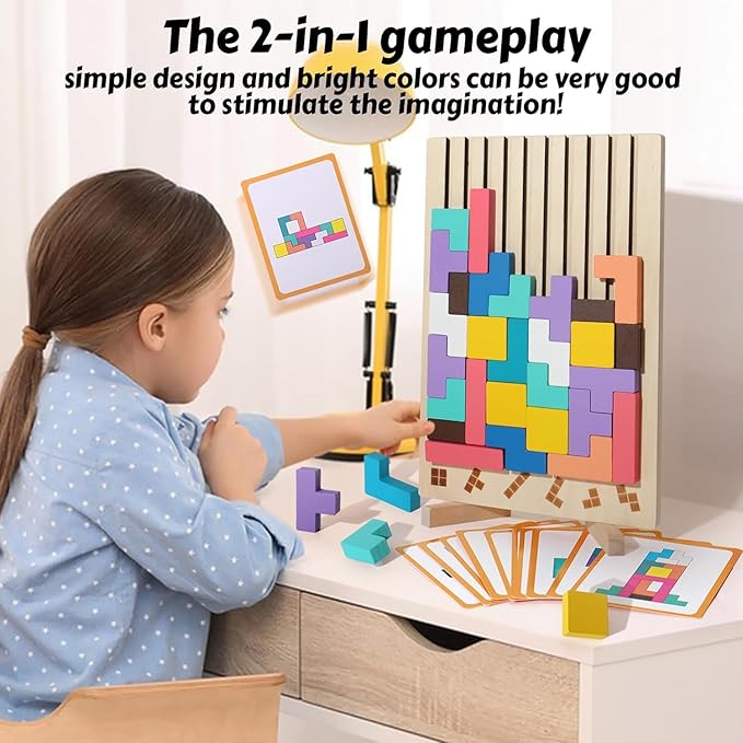 Wooden Colored 3D Russian Block Puzzle Jigsaw Stacking Montessori Toys - Image 6