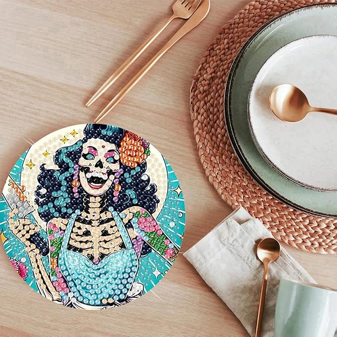 ijbnhd 8 PCS Skull Diamond Art Coasters Kit Diamond Painting Coasters | Skull - Image 6