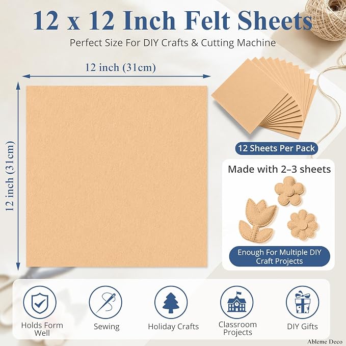 12" x 12" Felt Sheets for Crafts, 2mm Stiff Felt Fabric, Nude | 2mm Thick Stiff - Image 3