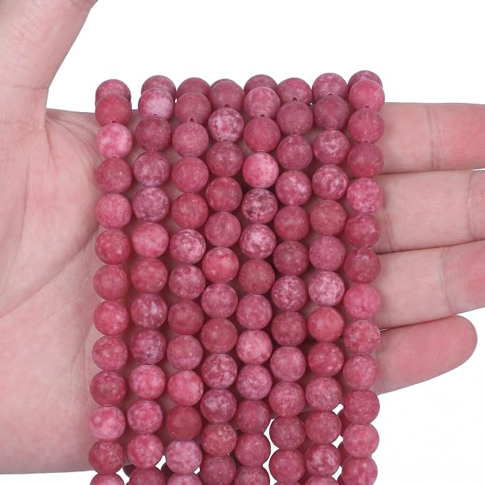 48pcs Natural Matte Red Gemstone Beads，8mm Frosted Round Loose Stone Beads - Image 3