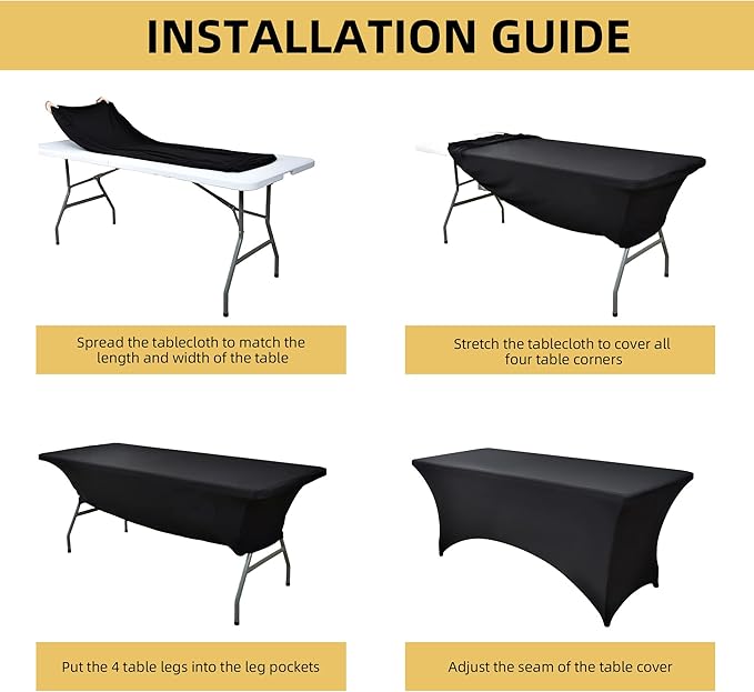 6-Pack 4ft Spandex Black Table Covers - Image 5