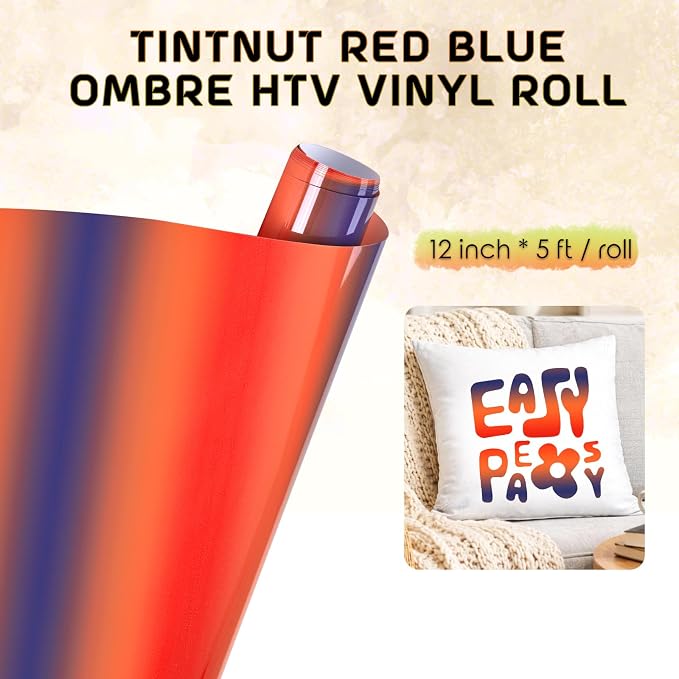 Tintnut Red Blue Gradient Heat Transfer Vinyl Roll, easy cut & weed, stretch - Image 2