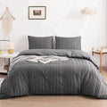 WARMDERN Gray Boho Duvet Cover Set King Size, Striped Textured Duvet Cover by WARMDERN