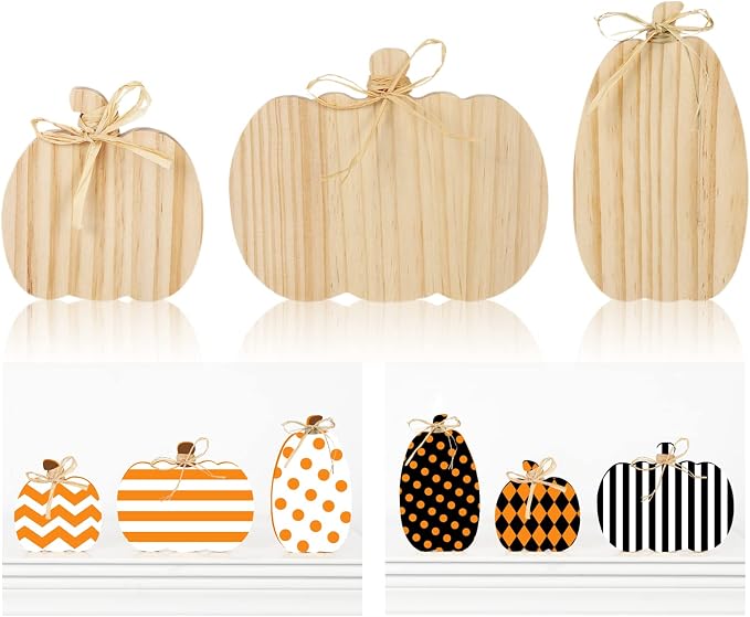 Whaline 3Pcs Unfinished Fall Pumpkin Wooden Cutout by Whaline