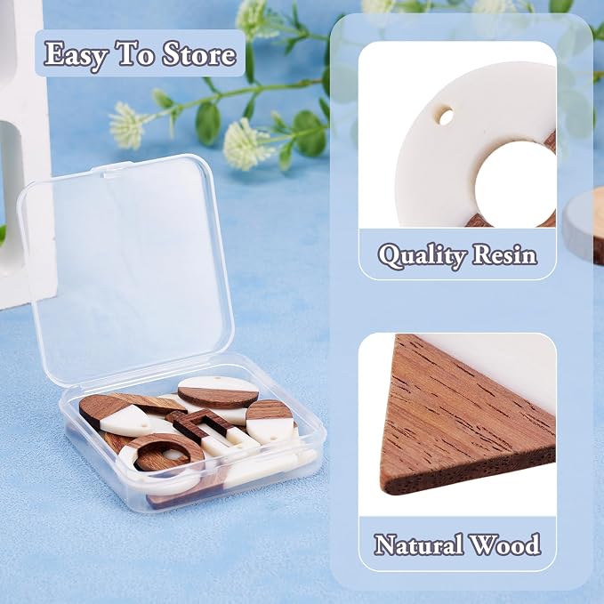 FASHEWELRY 20Pcs Resin & Wood Pendants 10 Styles Rectangle Teardrop Rhombus - Image 5