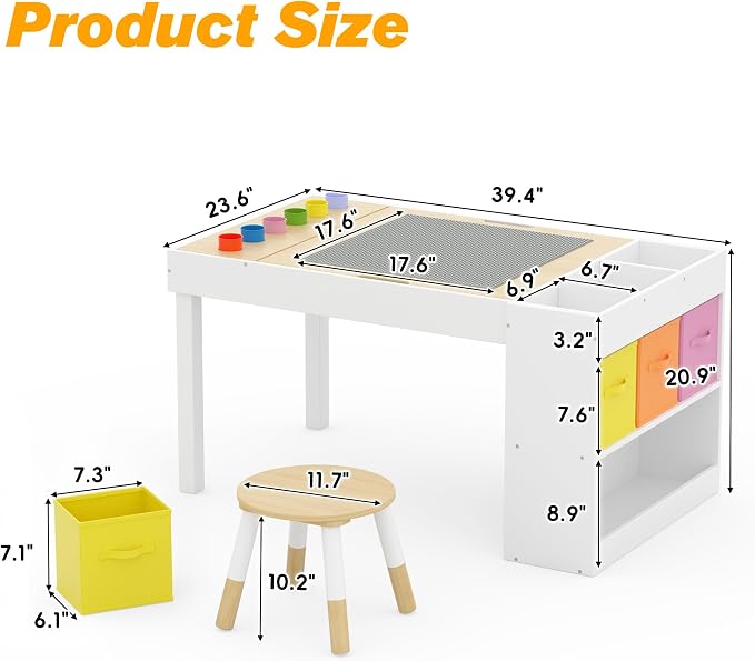 Kids Art Table and 2 Chairs Set, Wooden Craft Desk - Image 6