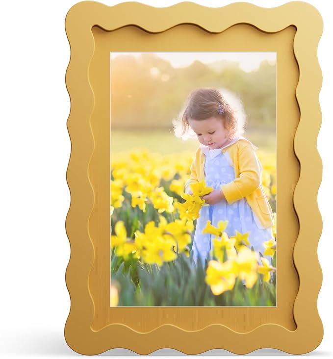 5x7 Picture Frame with Mat for 4x6, Wavy Edge Wooden Real Glass Photo Frame for by THKRLOF