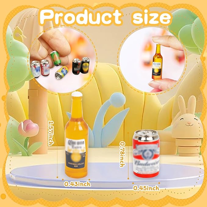 1:12 Scale 11 Pcs Miniature Beer Bottles and Beer Cans Mini House Drink - Image 2
