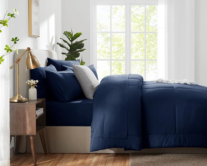 CozyLux Queen Comforter Set Navy Blue, 7 Pieces Bed in a Bag, All Season - Image 9