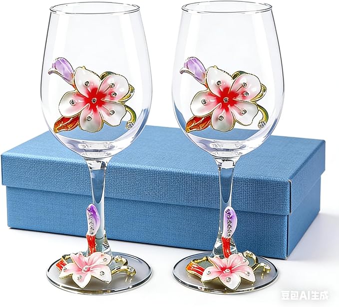 Simcat Handmade Painted Enamel Flower Glass Wine Glasses Transparent Refined by Simcat