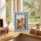 AceOrbit 4x6 Inches Haze Blue Flower Wavy Picture Frame Cute Wavy Edge Wooden - Image 5