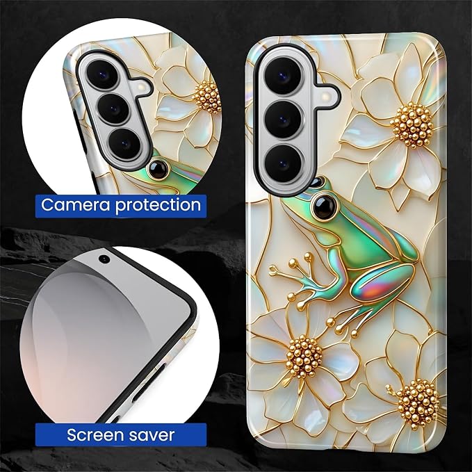 for Samsung Galaxy S26 Case, Stained Glass Frog Flowers Pattern Glossy 2 in 1 - Image 5