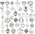 WOCRAFT 100 pcs Mix Antique Silver Heart Beads Charms - Image 2