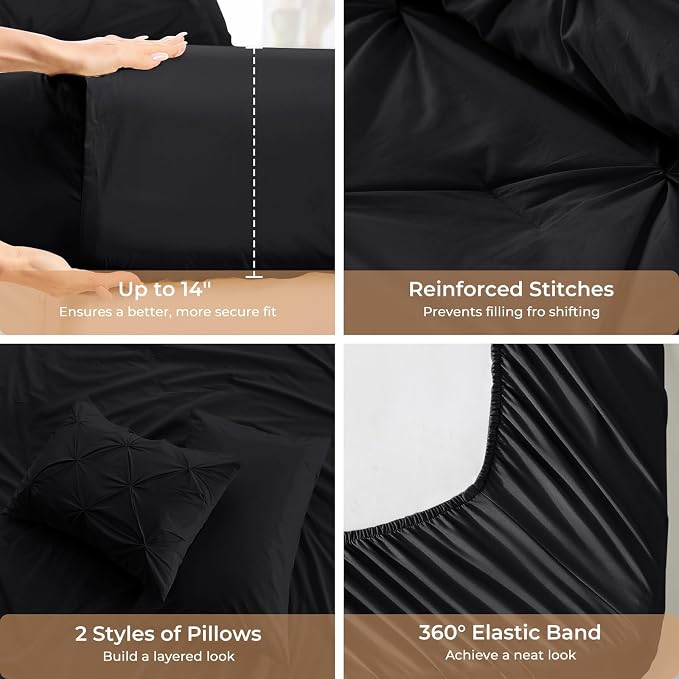 Sasttie California King Comforter Set, 7-Piece Bed in a Bag, Pintuck Bedding - Image 5