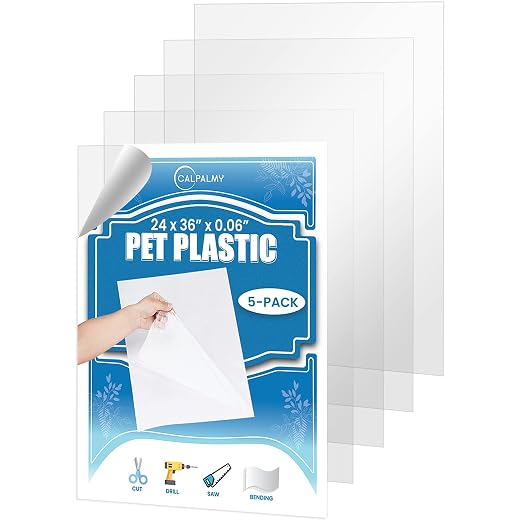 5 Pack of 24 x 36" PET Sheet/Plexiglass Panels 0.06" Thick; Use by CalPalmy