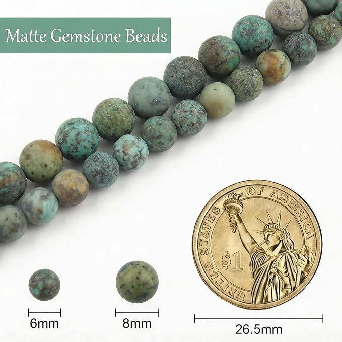 8mm Matte African Turquoise Bead, 15-Inch Matte Round Loose Stone Beads - Image 3