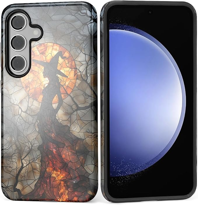 Case for Samsung Galaxy S25 Case, Halloween Witch Moon Stained Glass Design by Kapadiy