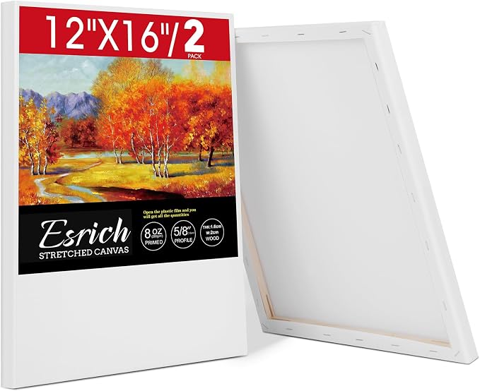 ESRICH Stretched Canvas for Painting 12x16 Inch, 2 Pack Blank Canvas -5/8 in by ESRICH