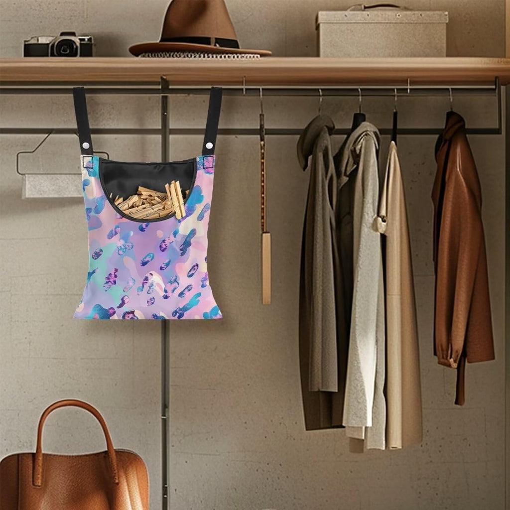 Leopard Print Clothespin Pouch Clothespin Bag with Hanging Hook Waterproof Clothes Pin Hanging Bag Space-Saving Clothespin Storage Organize Clothespin Bag for Clothesline Outdoor