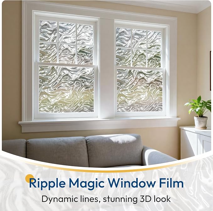 rabbitgoo Frosted Glass Window Privacy Film, Wave Pattern, 23.6" x 157.4" | - Image 9