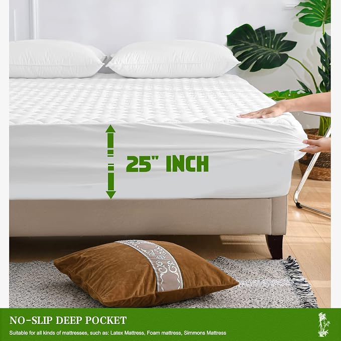 UNILIBRA California King Mattress Pad Waterproof Rayon Made from Bamboo - Image 6
