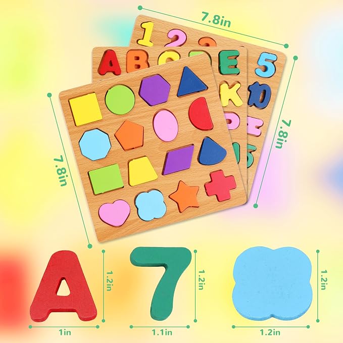 Alphabet Wooden Puzzles for Toddlers 3-5, Number and Shape Puzzle, Preschool - Image 2