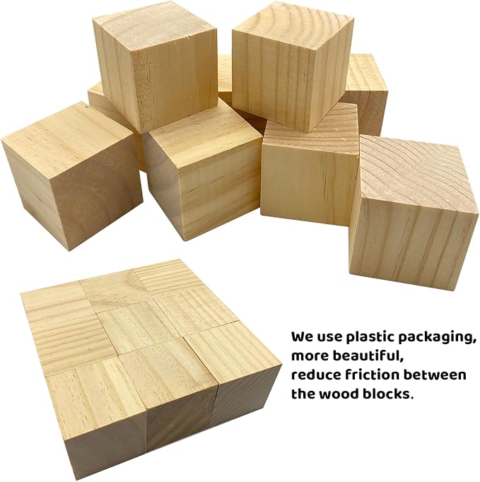 MUXGOA Wood Blocks for Crafts, 2 Inch Unfinished Wooden Cubes Natural Wood - Image 4