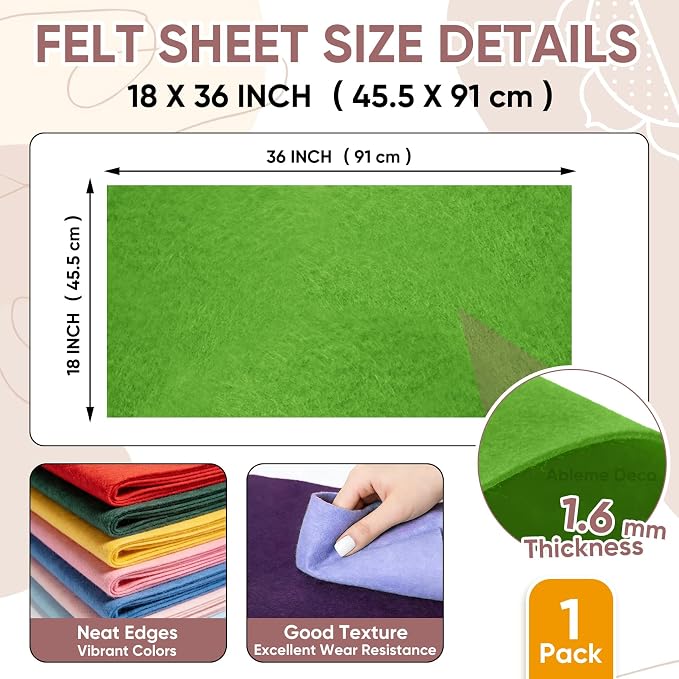 Soft Felt Fabric Sheet 18" x 36", 1.6mm Acrylic Craft Felt, Emerald Green | - Image 2