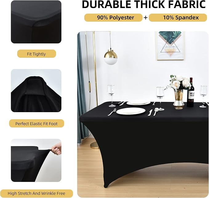 2-Pack 6ft Black Spandex Table Covers - Image 2