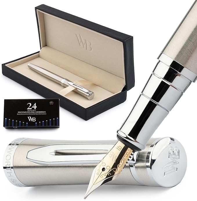 Wordsworth & Black Fountain Pen Set, 18K Gilded Extra Fine Nib, Includes 6 Pack by WordsworthBlack
