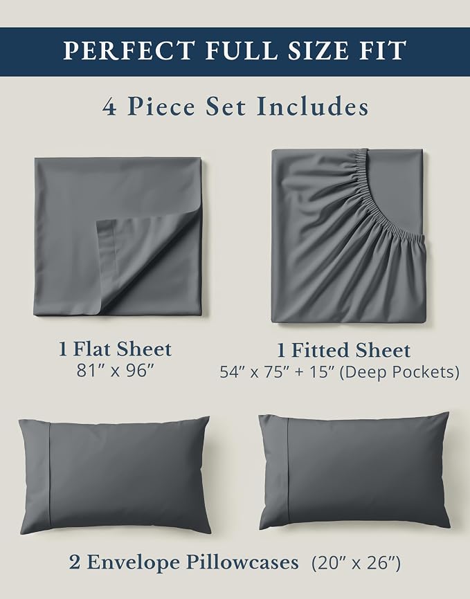 LANE LINEN 100% Organic Cotton Full Size Sheets, Hotel Like Crisp Percale Low - Image 4