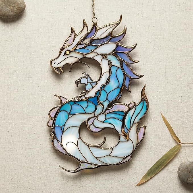Blue Serpent Dragon Acrylic Suncatcher, Faux Stained Glass Indoor Window - Image 2