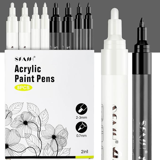 SFAIH Black & White Acrylic Paint Markers by SFAIH