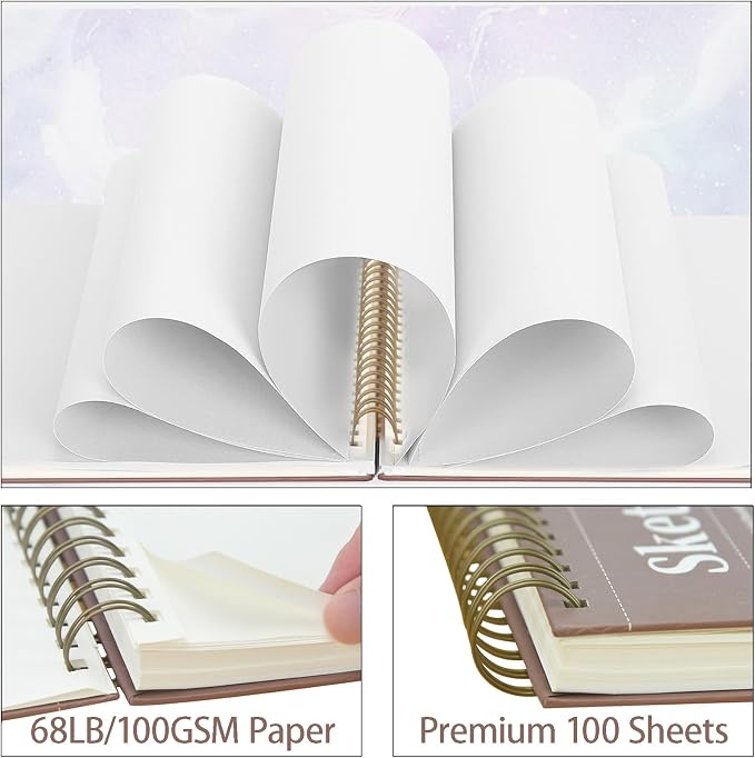 Crehatos 9" x 12" Sketch Book 100 Sheets Each, 2 Pack | Top Spiral Bound Sketch - Image 5