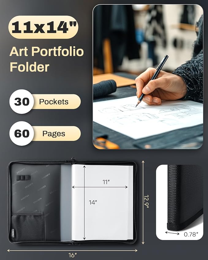 AUROTIER Fireproof Art Portfolios 11"x14" 30 Pockets Display 60 Pages - Image 5