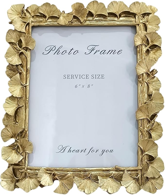 1PCS 6x8Inch Ginkgo Picture Frame | Bright Gold, Wall Tabletop Use, Fits 6x8 by LONGXINTRADING