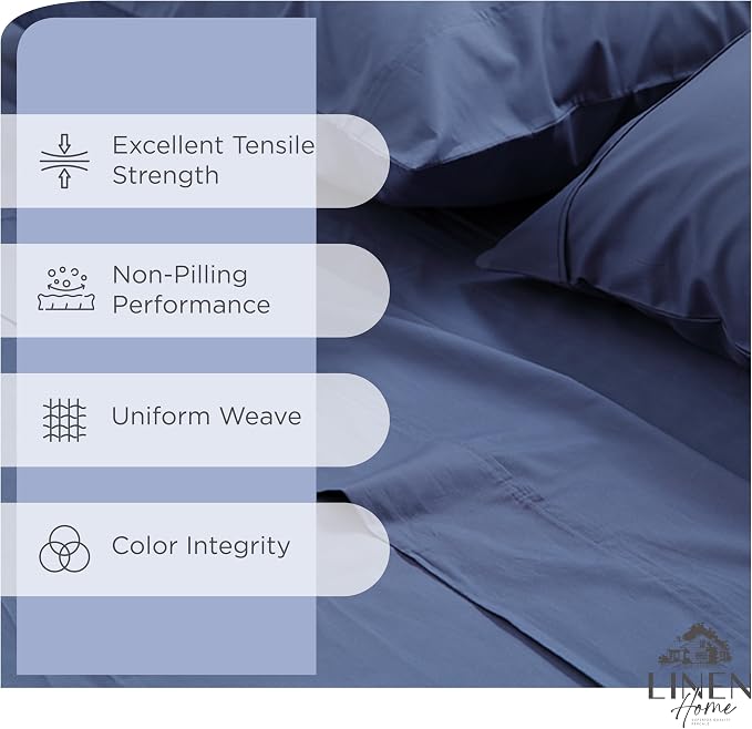 Linen Home 100% Cotton Percale Sheets Queen Size, Dark Blue, Deep Pocket - Image 2