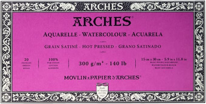 Arches Watercolor Paper Block, Hot Press, 5.9" x 11.8", 140 pound by ARCHES