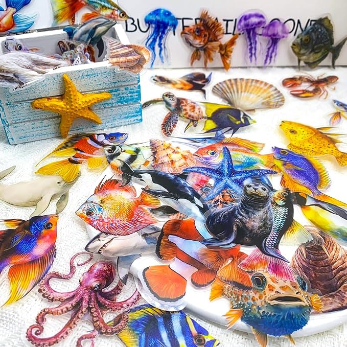 50PCS Clear Tropical Marine Life Ocean Stickers – Sea Animals, Polar Creatures by YOKSAS