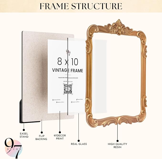 97 Decor 8x10 Vintage Picture Frame, Vintage Gold Frames 8x10 - Image 3