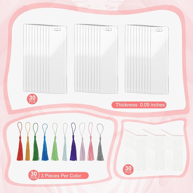 90Pcs Acrylic Bookmark Blanks Kit-30 Set Clear Acrylic Bookmarks 6" x 1.6" - Image 6