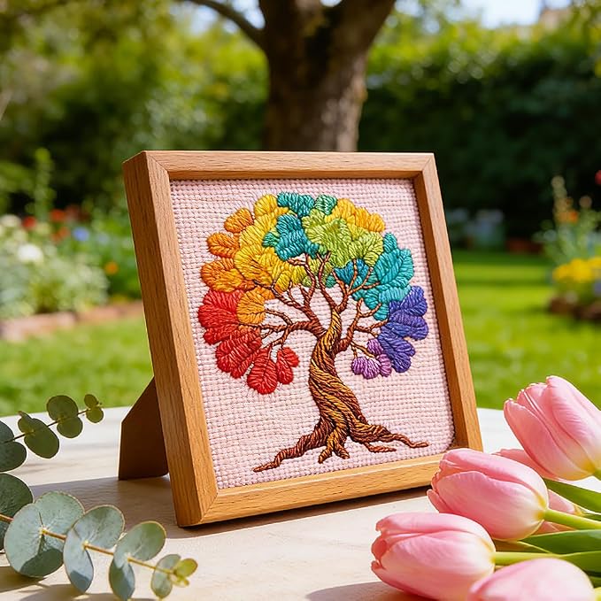INFUNLY Colorful Tree Punch Needle Kit Tree of Life DIY Embroidery Punch Needle - Image 2