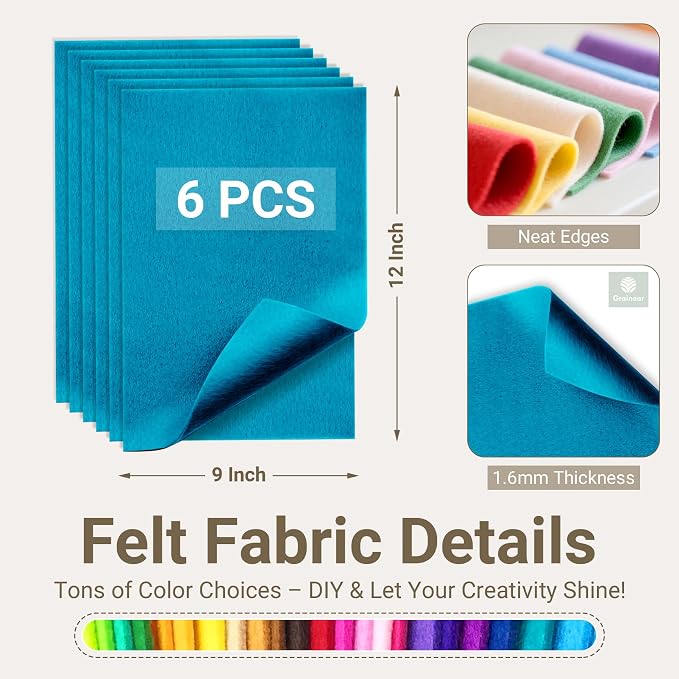 Peacock Blue Soft Felt Sheets for Crafts, 1.6mm Thick, Kids' Crafts, DIY - Image 2