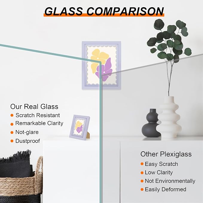 4x4 Picture Frame with Real Glass, Wooden cute 4 x 4 Photo Frame with Wavy Mat - Image 3
